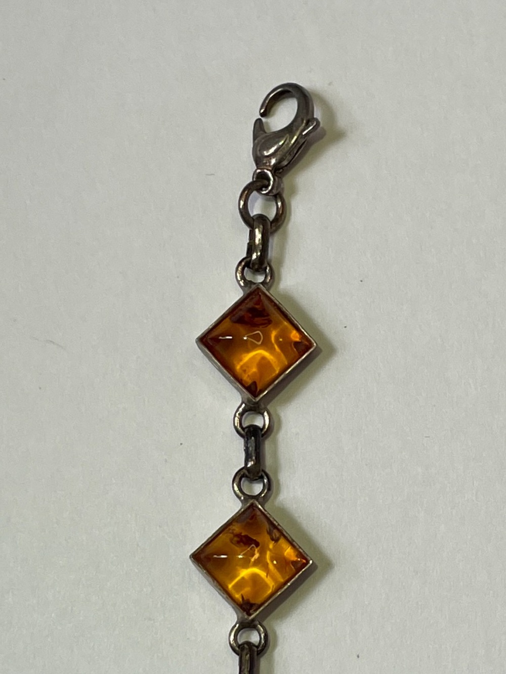 Vintage Baltic Sterling .925 Silver Orange Amber Link Bracelet. 7.25” - Picture 3 of 5